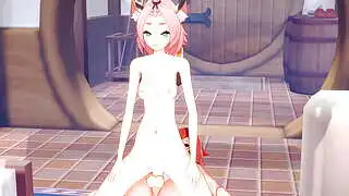 Genshin Impact Hentai - Diluc ve Diona'nın El İşi ve Kovboy Pozisyonunda Boşalma - Japon Asya Manga Anime Film Oyun Pornosu